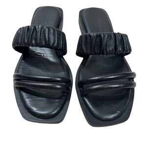 Tamaris Women's Sandals‎ Black Leather Padded Strappy Flat Slides Size 37